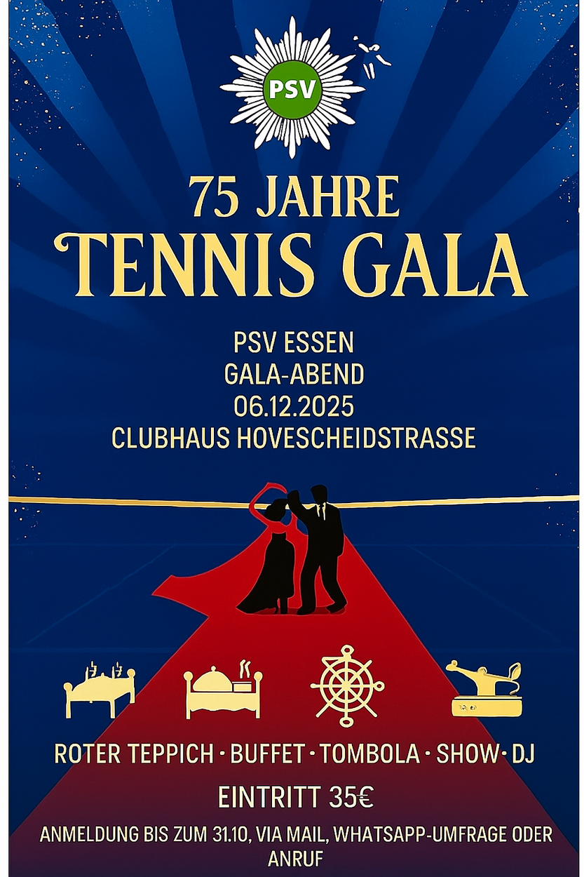 Einladung zur „75-Jahr-Gala“ unserer Tennisabteilung im PSV Essen